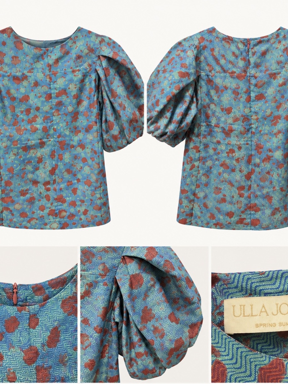 Ulla Johnson Turquoise & Rust Floral Puff-Sleeve Blouse